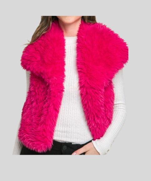 Magenta Faux Fur Sleeveless Jackets