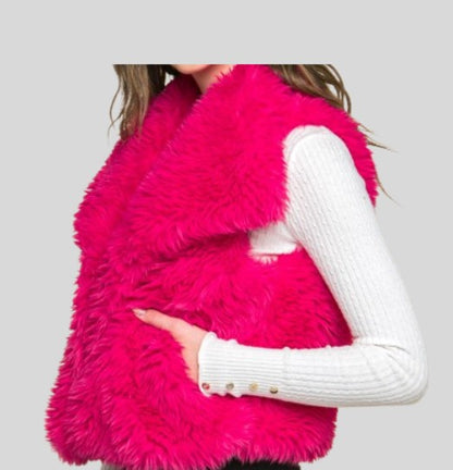 Magenta Faux Fur Sleeveless Jackets