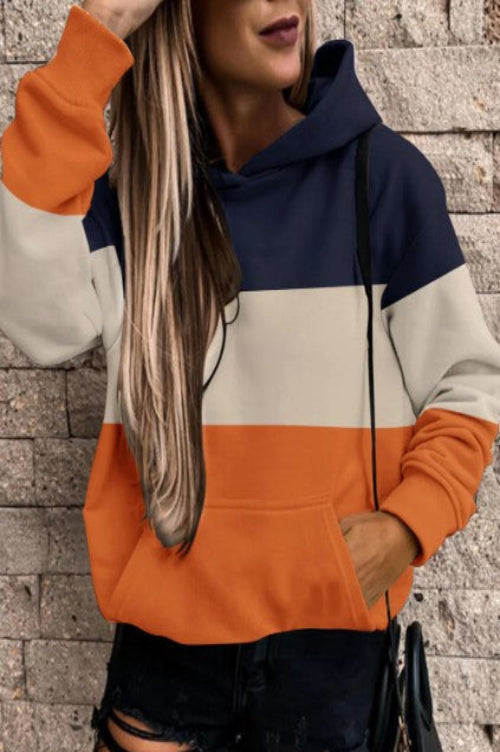 Blue Triple Color Block Hoodie with Kangaroo Pocket