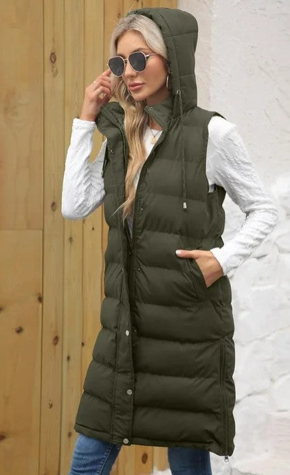 Army Green Long Puffer Vest