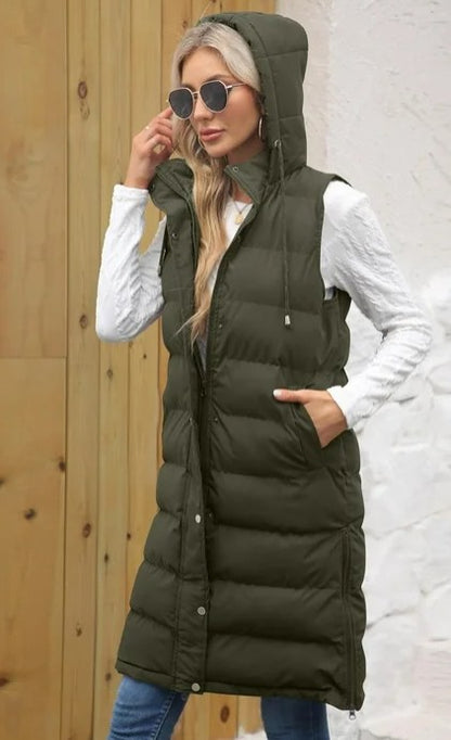 Army Green Long Puffer Vest