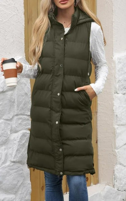 Army Green Long Puffer Vest