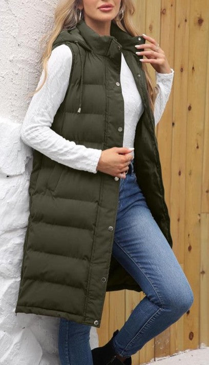 Army Green Long Puffer Vest