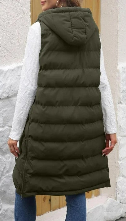 Army Green Long Puffer Vest