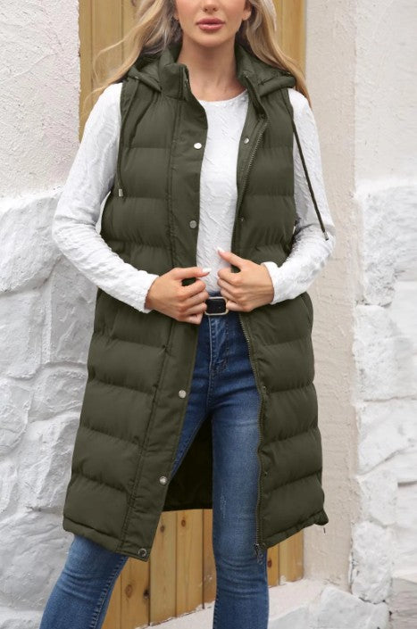 Army Green Long Puffer Vest