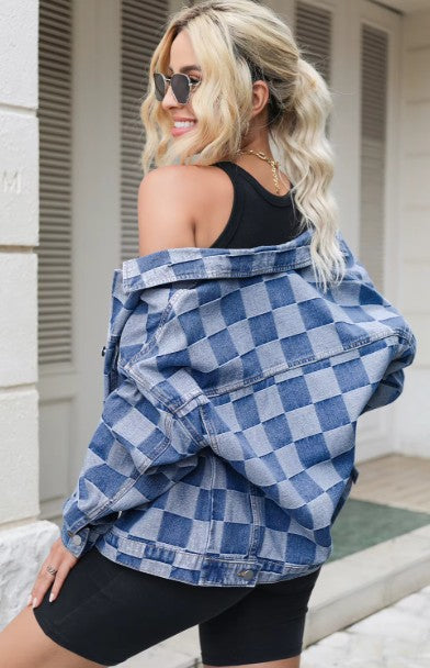 Light Blue Checker Denim Jacket