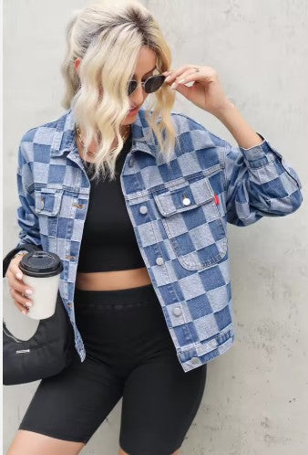 Light Blue Checker Denim Jacket
