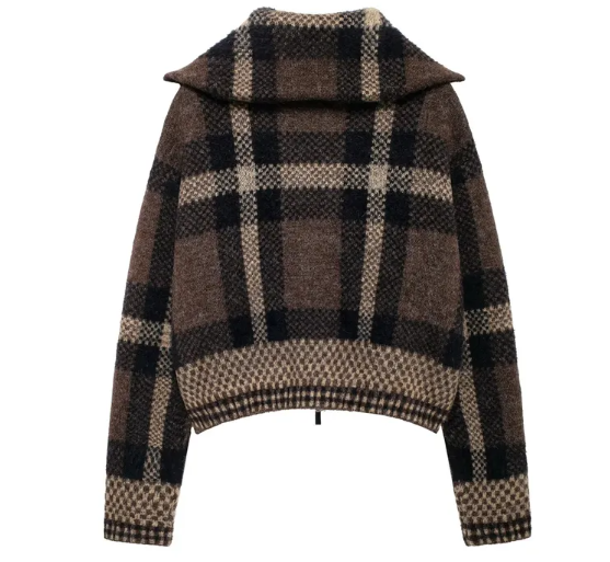 Navy & Cream Plaid Sweater Jacket