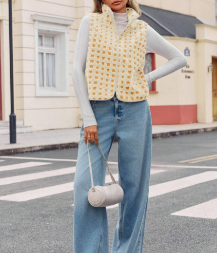 Yellow & Ivory Fuzzy Sherpa Fitted Vest