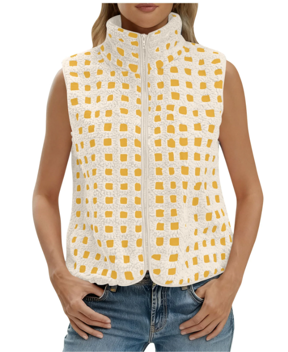 Yellow & Ivory Fuzzy Sherpa Fitted Vest