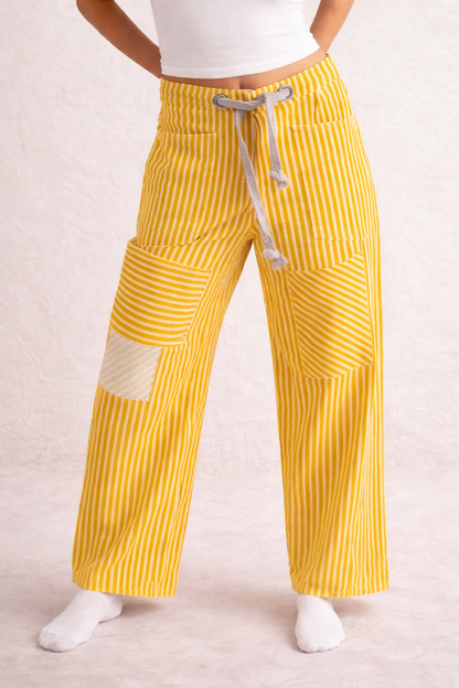Yellow & White Stripe Barrel Jeans