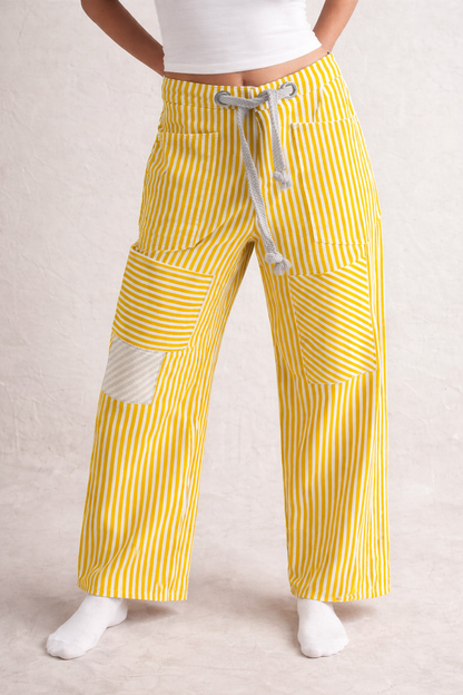 Yellow & White Stripe Barrel Jeans