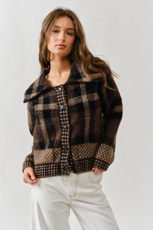 Multi Knit Plaid Sweater Jacket
