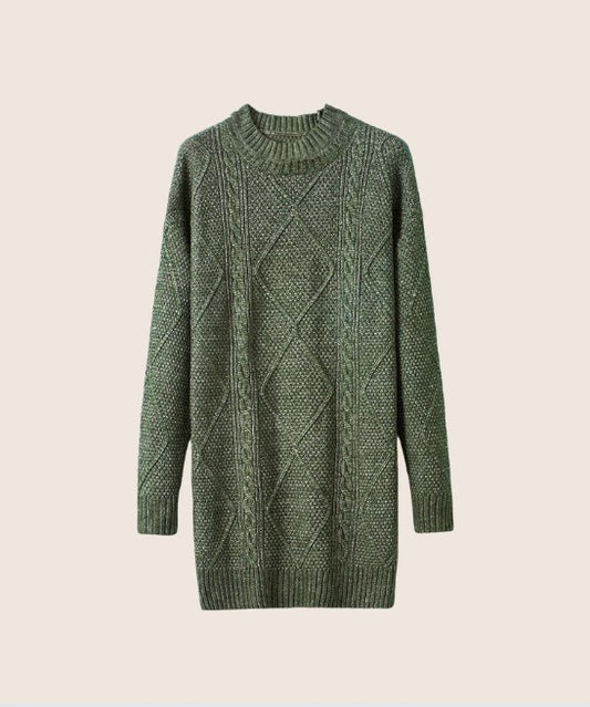 Green Cable Knit Sweater Dress