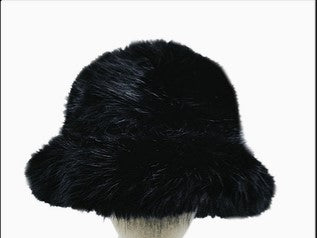 Fuzzy Black Faux Fur Bucket Hat