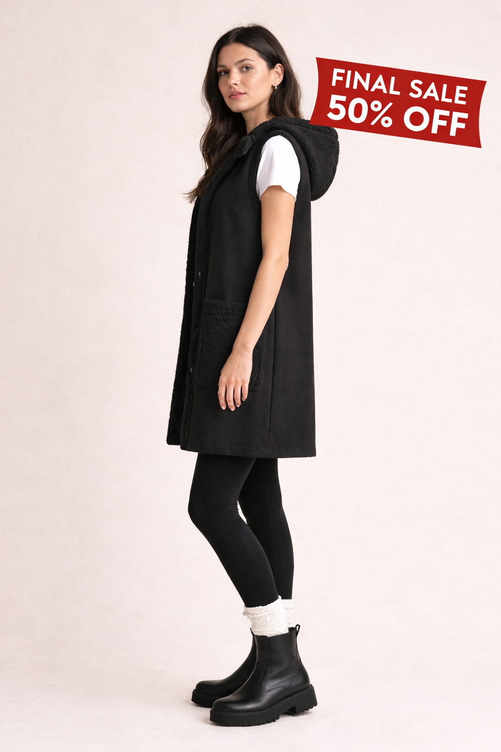 Black Faux Suede Hooded Vest