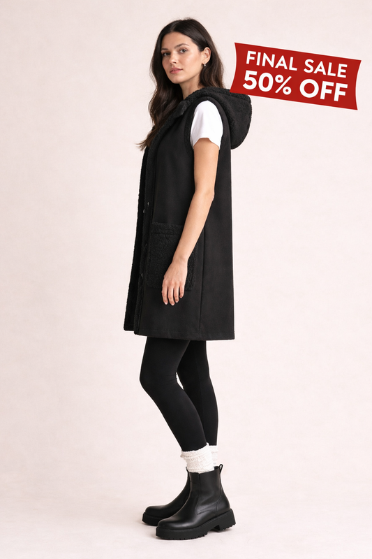 Black Faux Suede Hooded Vest