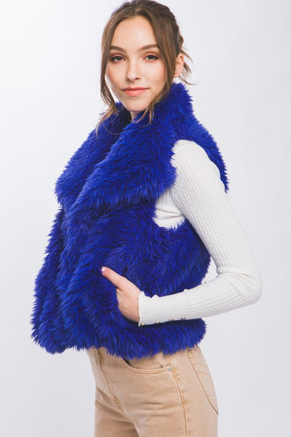Blue Faux Fur Sleeveless Jackets