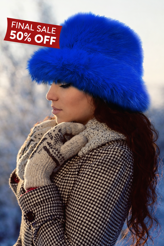 Blue Fuzzy Soft Faux Fur Bucket Hat
