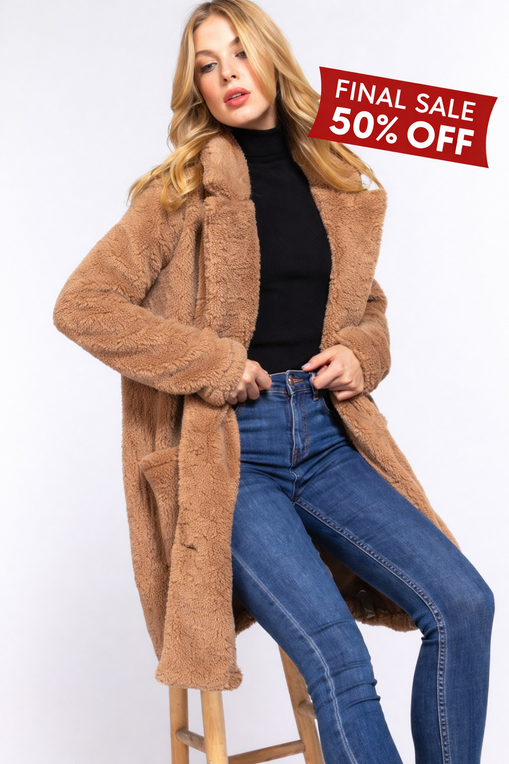 Long Sleeve Notched Collar Patch Pocket Sherpa Coat Camel