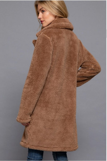 Long Sleeve Notched Collar Patch Pocket Sherpa Coat Camel