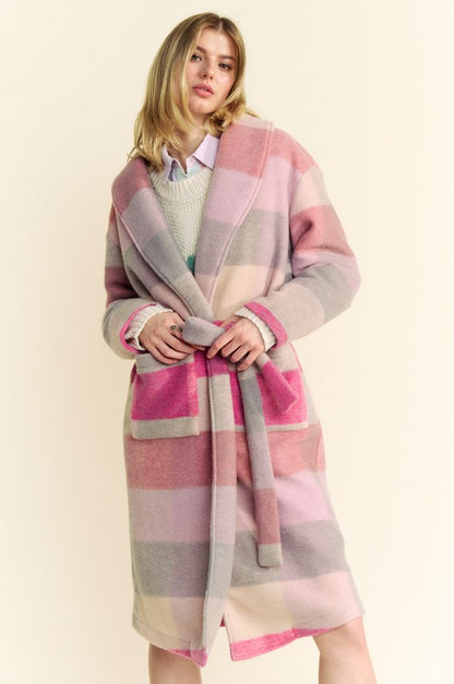 FUZZY MULTI-COLOR BLOCK CHECKER MIDI COAT