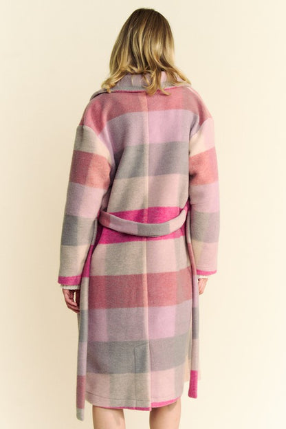 FUZZY MULTI-COLOR BLOCK CHECKER MIDI COAT