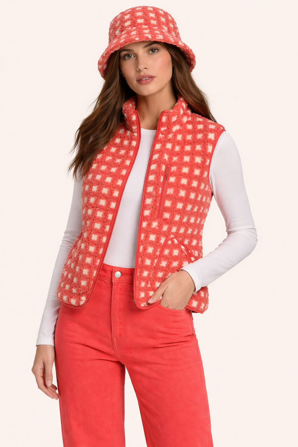 Red Multi Fuzzy Sherpa Fitted Vest