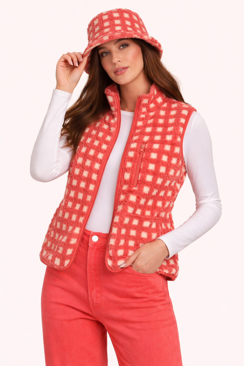 Red Multi Fuzzy Sherpa Fitted Vest