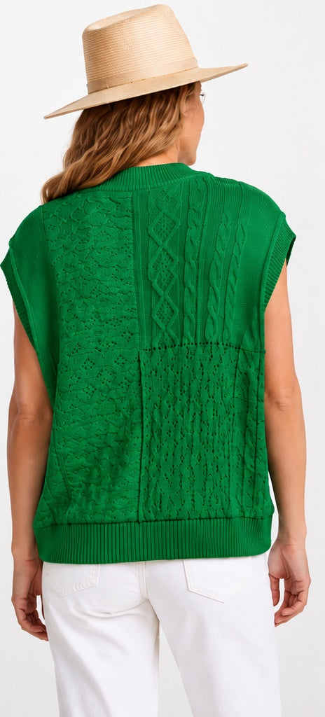 Bright Green Cable Knit Dolman Armholes Sweater Tank