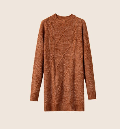 Coffee Cable Knit Sweater Dress