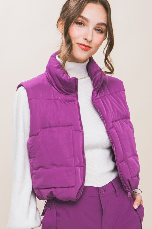 Purple Puffer Vest With Pockets