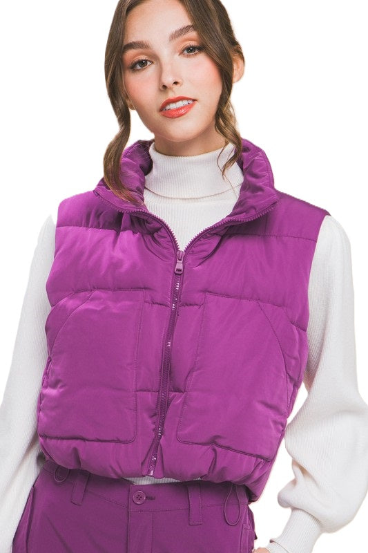 Purple Puffer Vest With Pockets