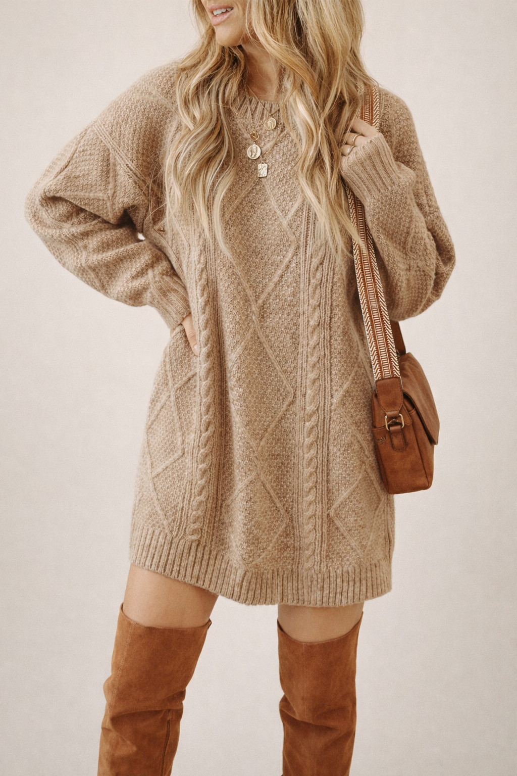 Parchment (Beige) Cable Knit Sweater Dress