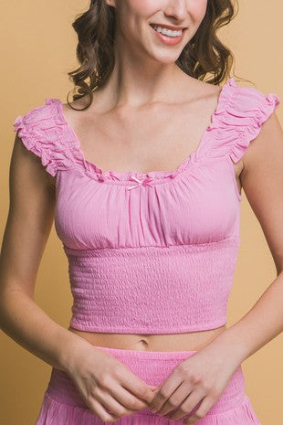 Pink Smocked Ruffled Tank Top