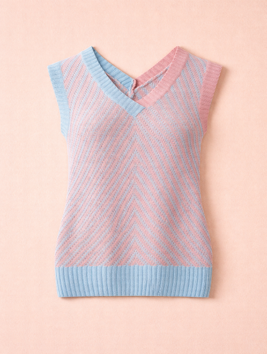 Light Pink Contrast Chevron Knit V Neck Sweater Vest