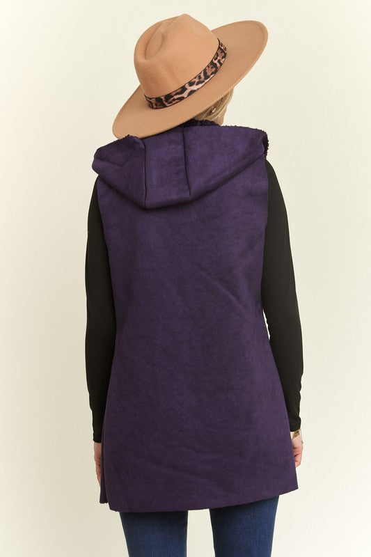 Purple Faux Suede Hoodie Vest