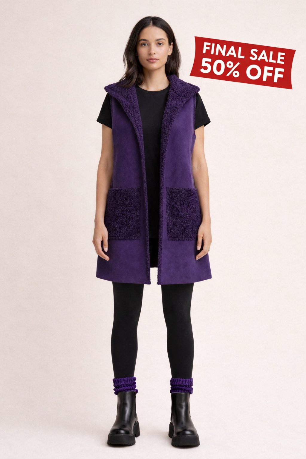 Purple Faux Suede Hooded Vest
