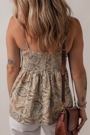 Khaki Paisley Printed Spaghetti Strap Top