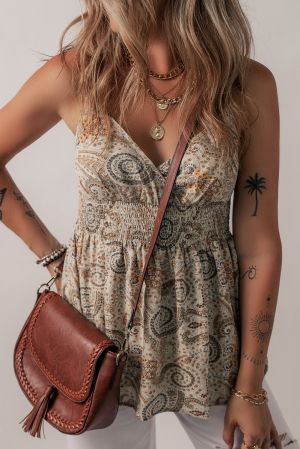 Khaki Paisley Printed Spaghetti Strap Top