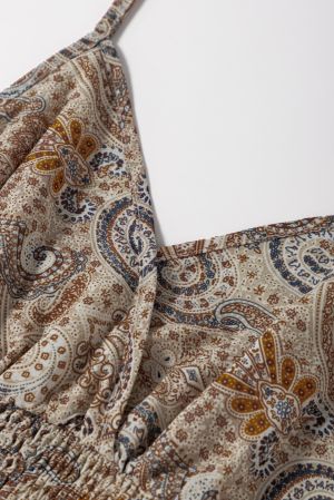 Khaki Paisley Printed Spaghetti Strap Top