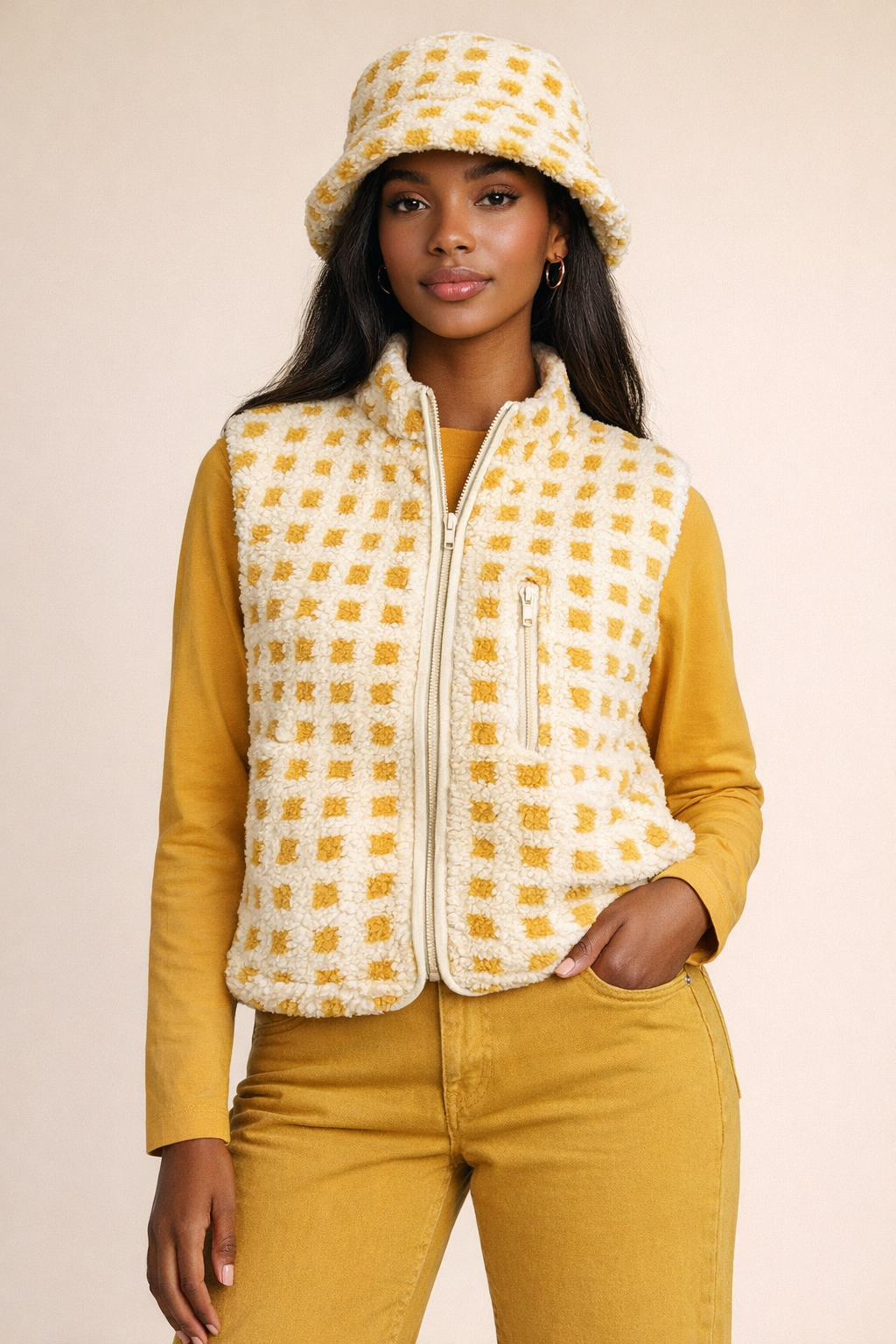 Yellow & Ivory Fuzzy Sherpa Fitted Vest