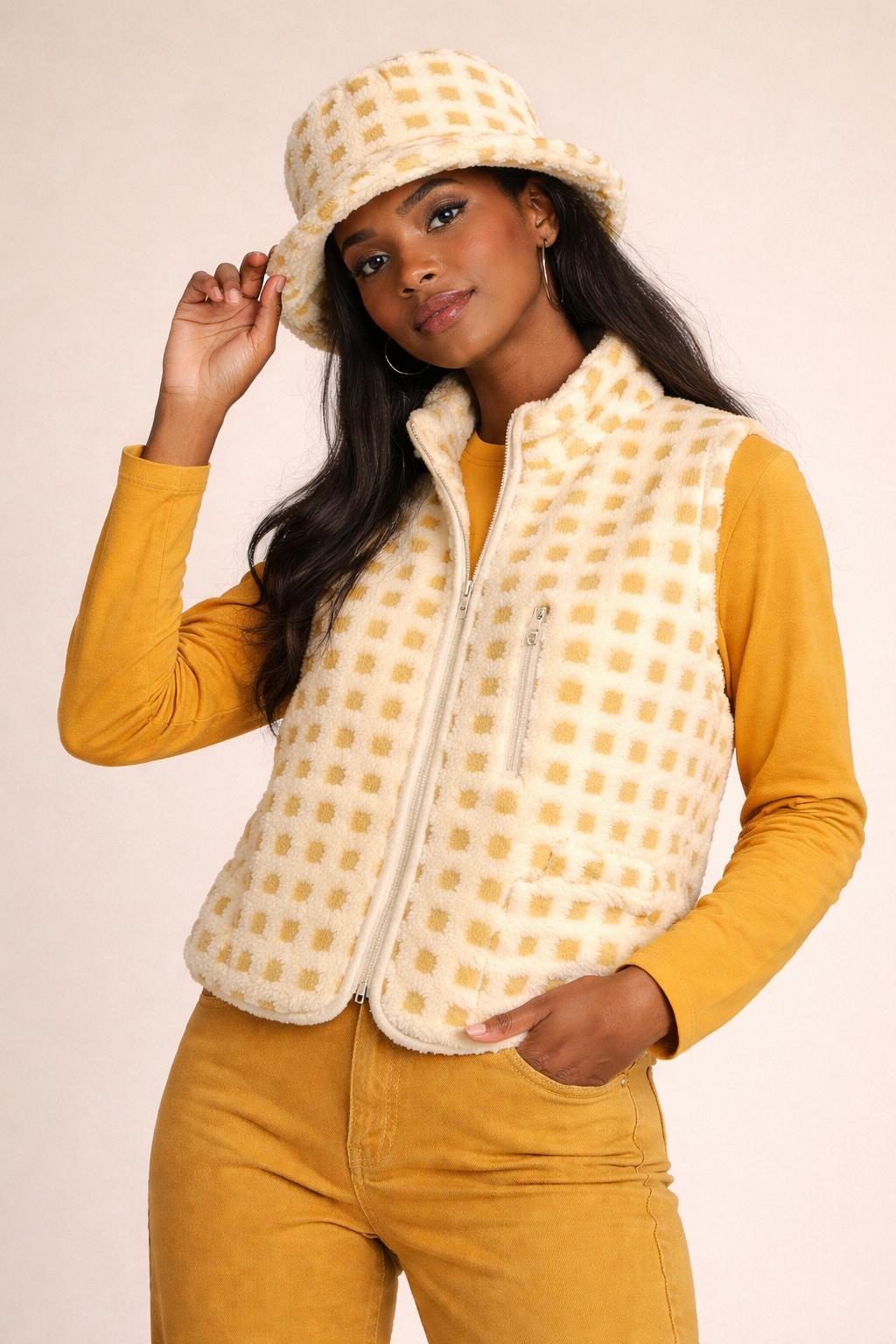 Yellow & Ivory Fuzzy Sherpa Fitted Vest