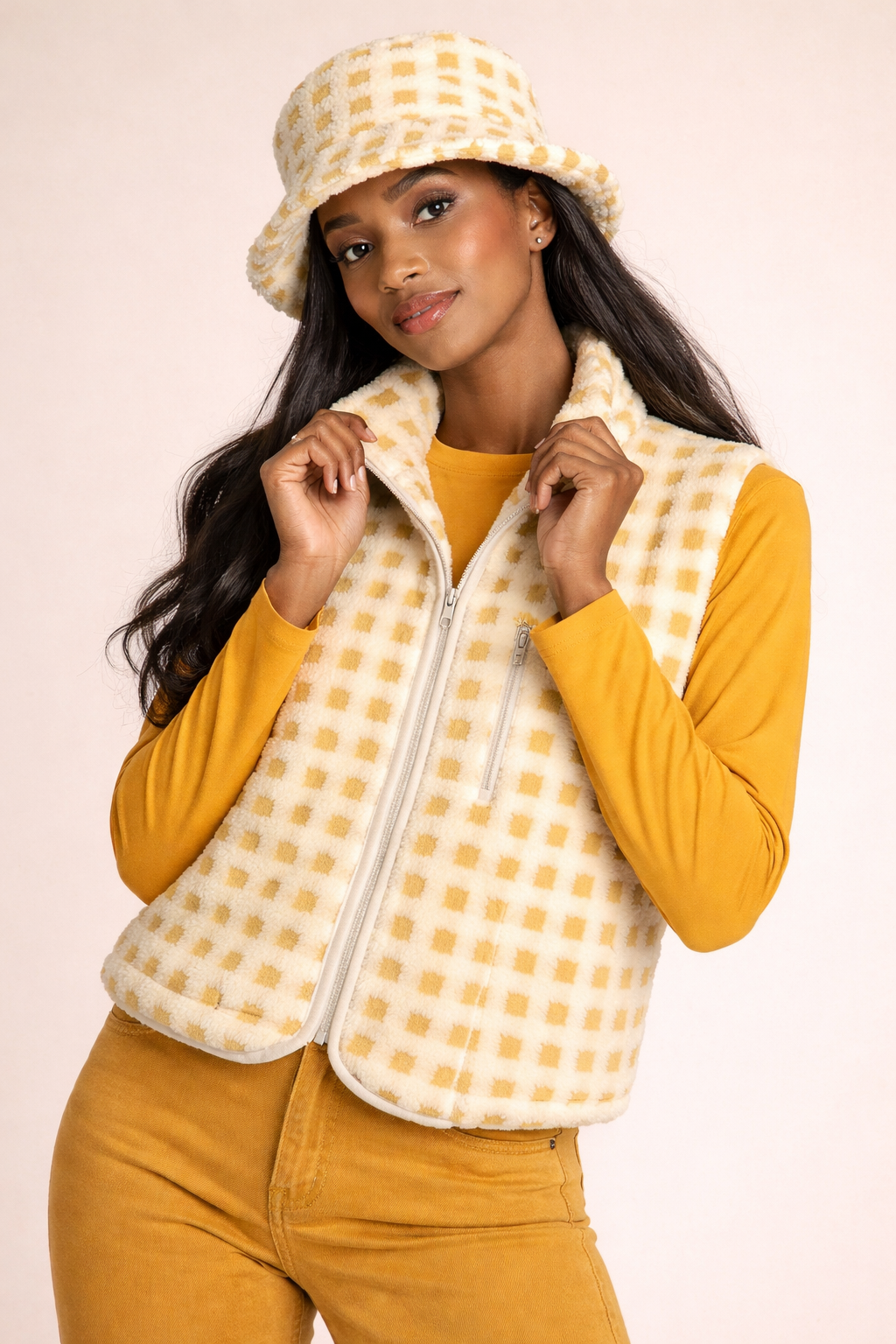 Yellow & Ivory Fuzzy Sherpa Fitted Vest